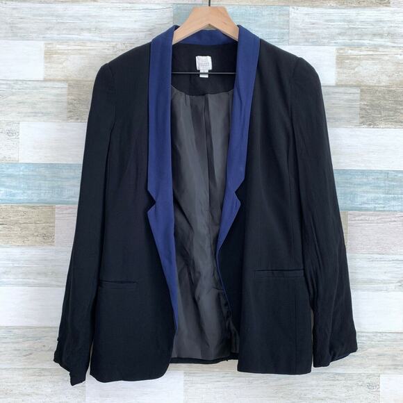 LC Lauren Conrad Crepe Open Blazer Jacket Black Blue Colorblock Lined Womens 2 - Picture 1 of 10